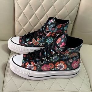 Converse Chuck Taylor black floral y2k All Star Hi Lift Platform shoes size 5.5